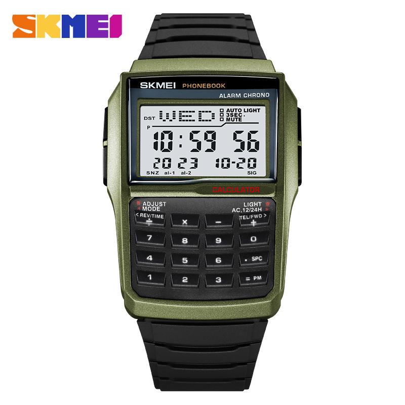 SKMEI 2255 Dual Time Sports Calculator Watch for Men Digital Mens Wristwatches Countdown Casual Phone Book Montre Homme 1278