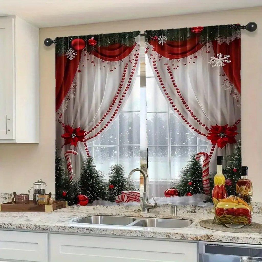 2 шт./Набор Причудливые шторы с рождественским узором, мультяшный дизайн для гостиной, уютной спальни, шикарного офиса, стильной кухни