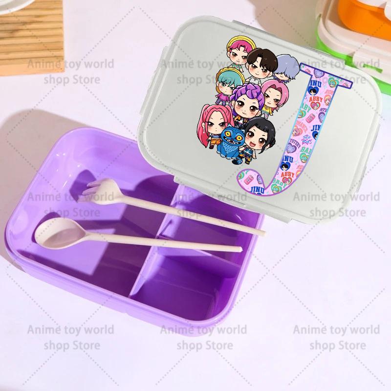 26letters KPop Demon Hunters Lunch Box Girl Boy Portable Bento Boxs Student Hermetic Food Crisper Single Layer Capacity Kid Gift