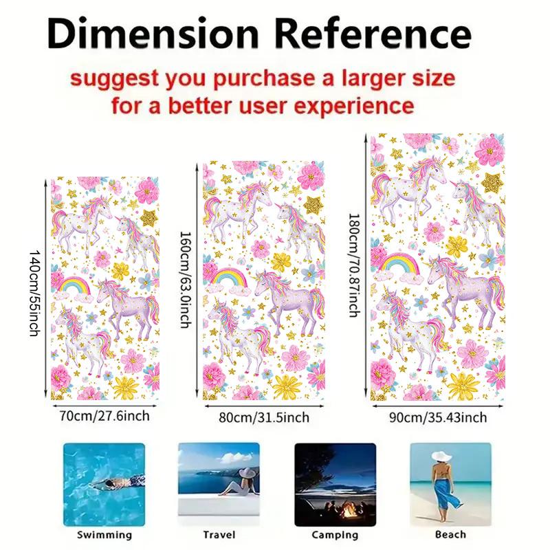 1pc Unicorn Beach Towel with Watercolor Unicorns Pink Flowers Golden Stars and Rainbow Bath Towels Soft Microfiber Fabric Unisex