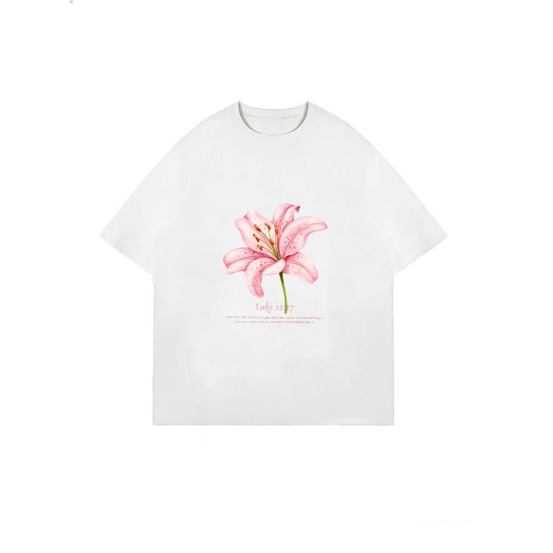 Белая футболка с розовым цветком лилии и стихом из Библии Луки 12:27 для женщин, повседневная одежда, летний наряд