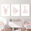 Baby Girl Pink Flowers Canvas Poster Nursery Wall Art Print Modern Letters Painting Wall Pictures Nordic Kid Bedroom Decoration