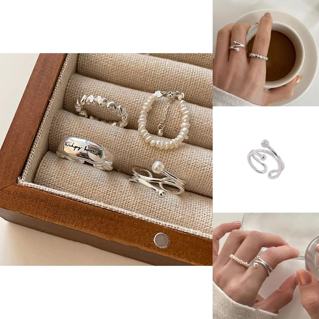 Stylish Minimalist Pearl Ring For Women Adjustable Copper Unique Geometric Design