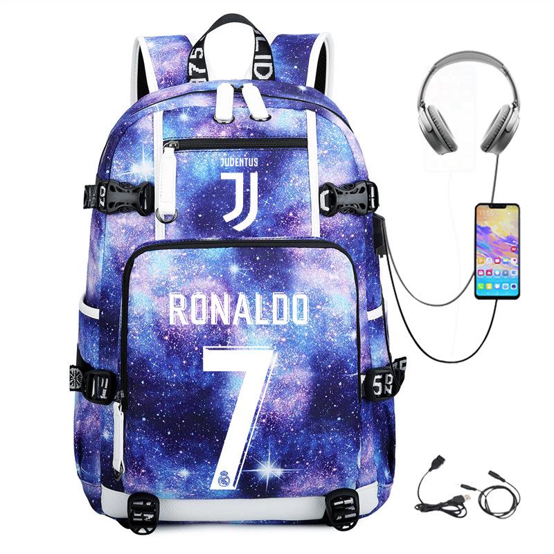 Football Star Cr7 Peripheral Personality Print Youth Backpack Large Capacity Leisure Travel Bag