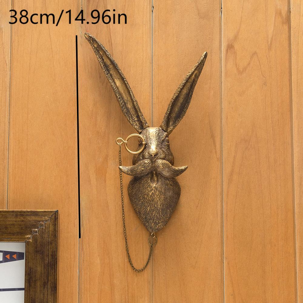 Antique Bronze Resin Animal Pendant Golden Deer Head Wall Storage Hook Up Background Wall Accessories Decorative Figurines