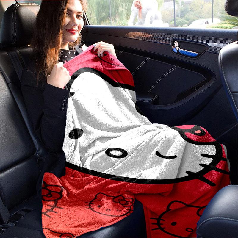 1шт. Плед с принтом Hello Kitty на красном фоне, милый мультяшный - Для дома, офиса, улицы, подарок, подходит для всех сезоновz041747