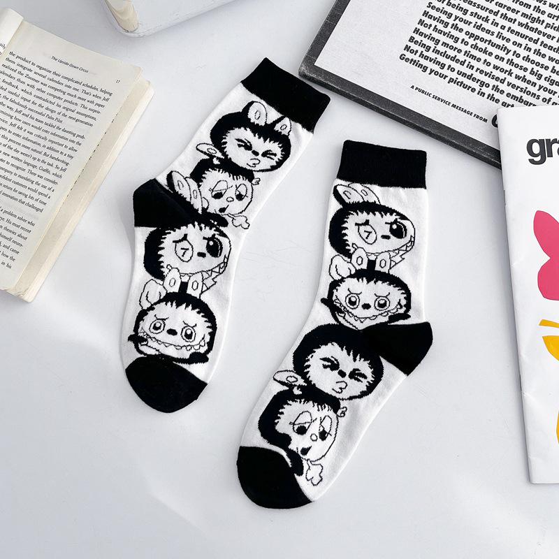 Женские модные хлопковые носки с японским аниме-мультфильмом, длиной до середины и выше колена
