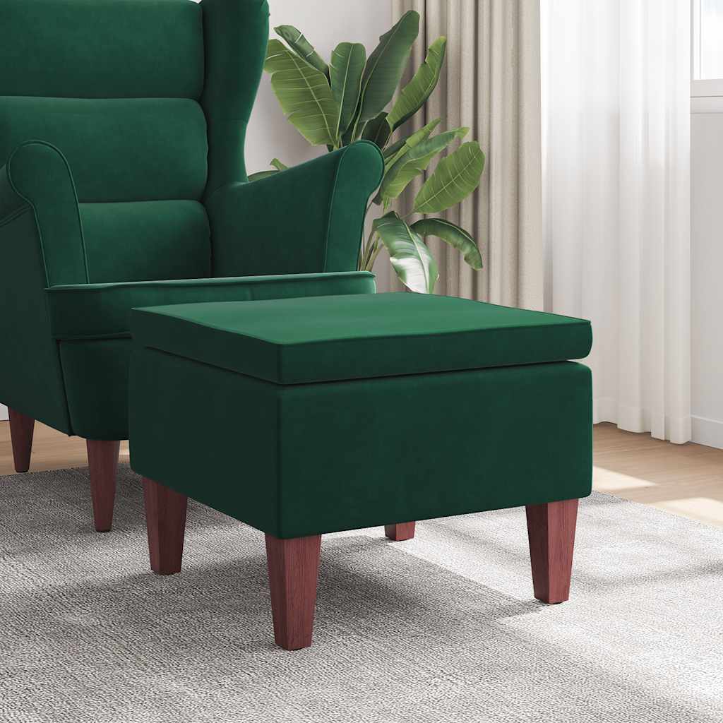 Footstool with Wooden Legs Dark Green Velvet