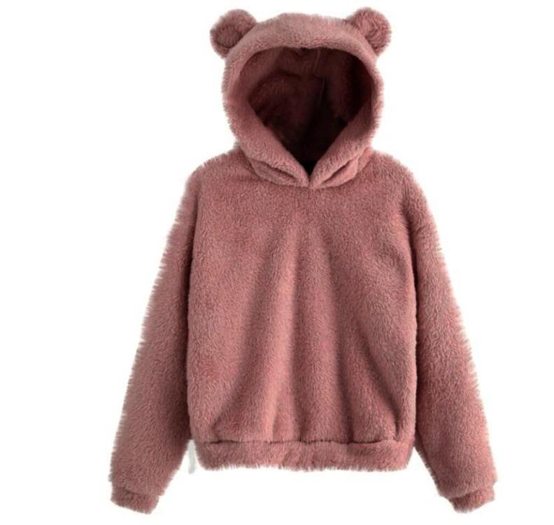 Women's Cute Bear Ears Plush Long Sleeve Hooded Sweatshirt Pullover Hoodies