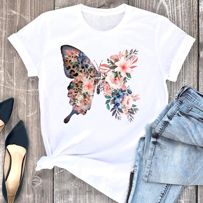 Женская футболка с принтом, летняя модная футболка с надписью Love Heart Butterfly, милая трендовая женская футболка, футболка с коротким рукавом и графикой