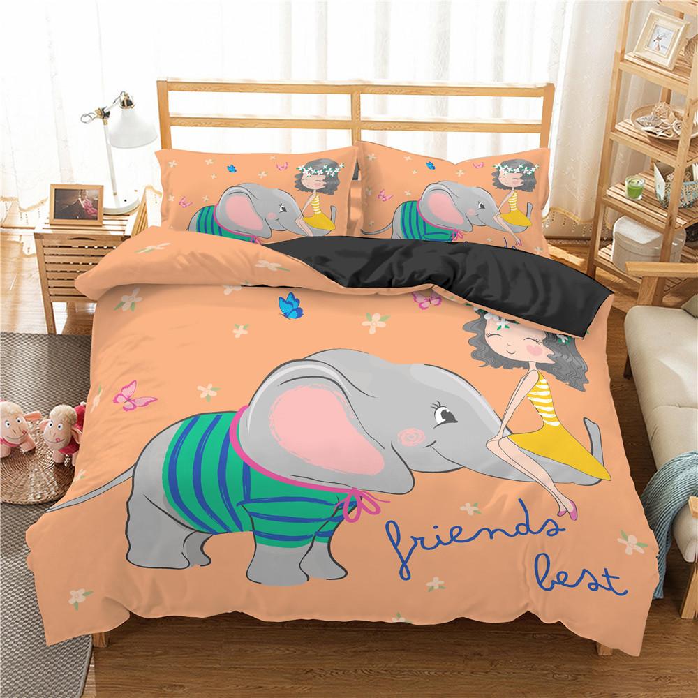 Детский комплект постельного белья со слонами King/Queen Size Мультяшный Милый Животный Пододеяльник для Девочек Мальчиков Прекрасная Дикая Природа Полиэстер Чехол на Одеяло