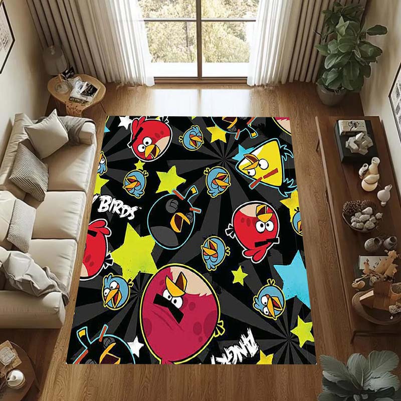Various Styles of Angry Birds 2 Themed Printed Rugs for Soft Bedroom Floors, and Non-slip Welcome Mats for Home Laundry Rooms.
