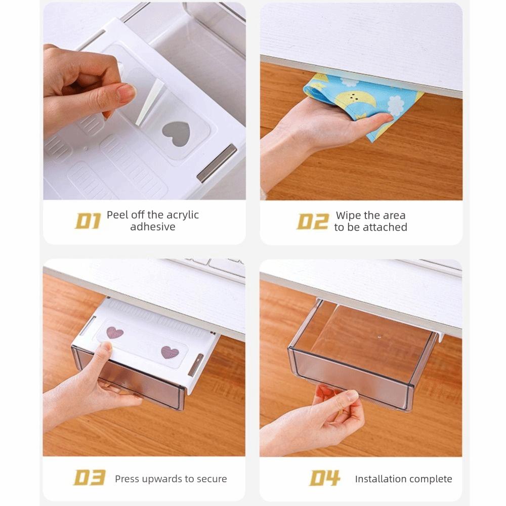 Slide Out Tray Under Desk Drawer Clear Desk Supplies Holder Stationery Storage Tray Memo Rack