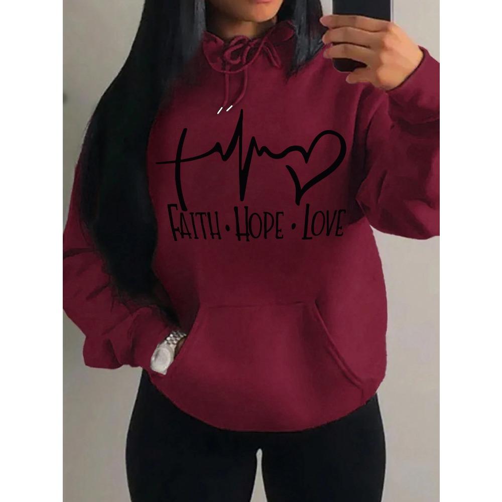 Faith Hope Love Letter Graphic Women Hoody Street Casual Loose Hoodies Autumn Fleece Pullover O-Neck Clothing Female