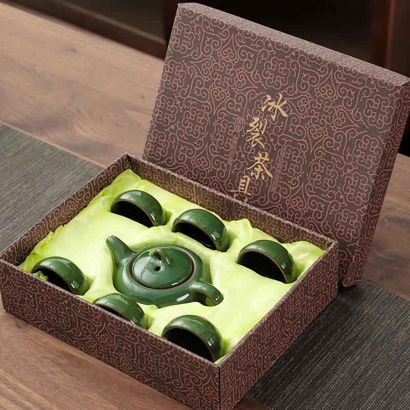 Креативный чайный набор для раскалывания льда, высококачественный чайный сервиз кунг-фу, подарочная коробка, простой бытовой набор, керамический чайный горшок, один горшок, шесть чашек