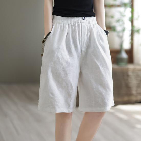 Женские шорты с широкими штанинами и эластичным поясом, повседневные брюки, однотонные, свободного кроя
