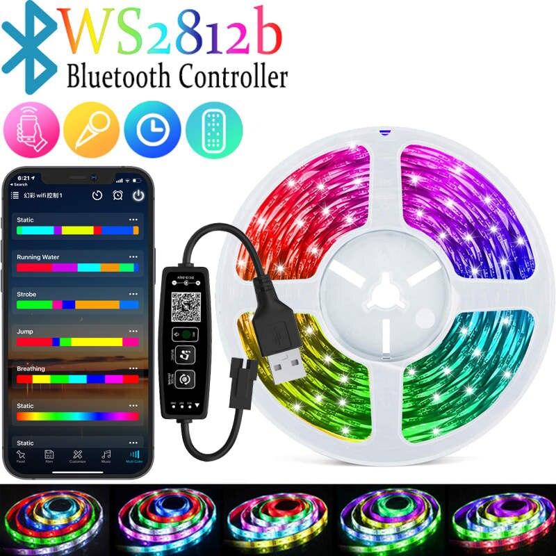 LED Strip RGBIC WS2812b Bluetooth App Control Chasing Effect Light Flexible Tape Diode Ribbon TV Room Christmas Decorat