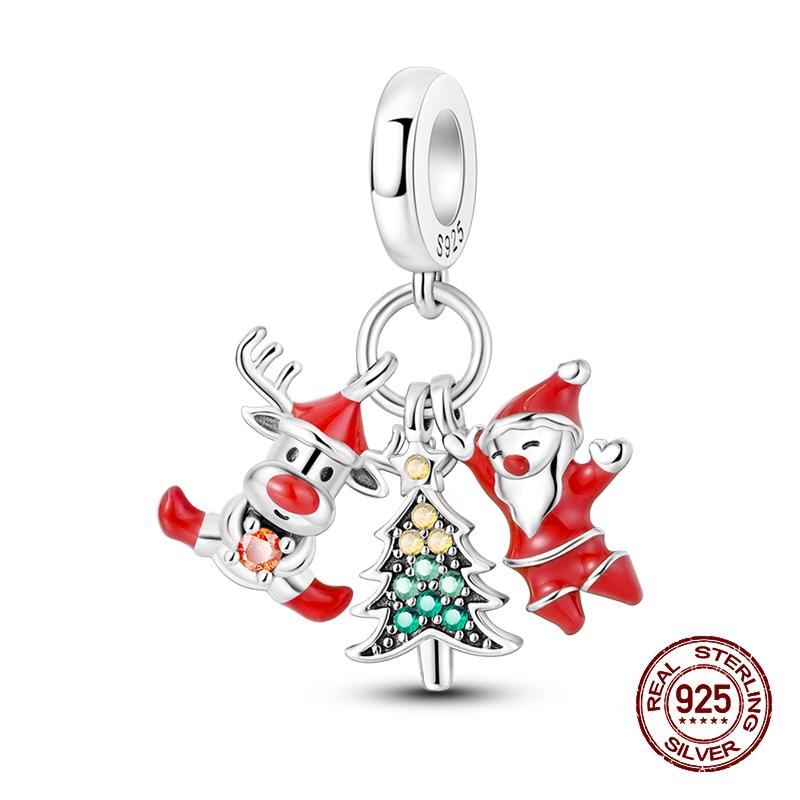 Зимние Шармы Медь Лось Медведь Санта Клаус Шармы Бусины Подходят для Оригинальных Браслетов Для Женщин Сделай Сам Праздничные Ювелирные Изделия Подарки