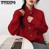 Stand Collar Long Sleeve Knitted Tops Casual Loose Button Cardigans Knitwear Women's Spring Autumn Elegant Sweater Coats