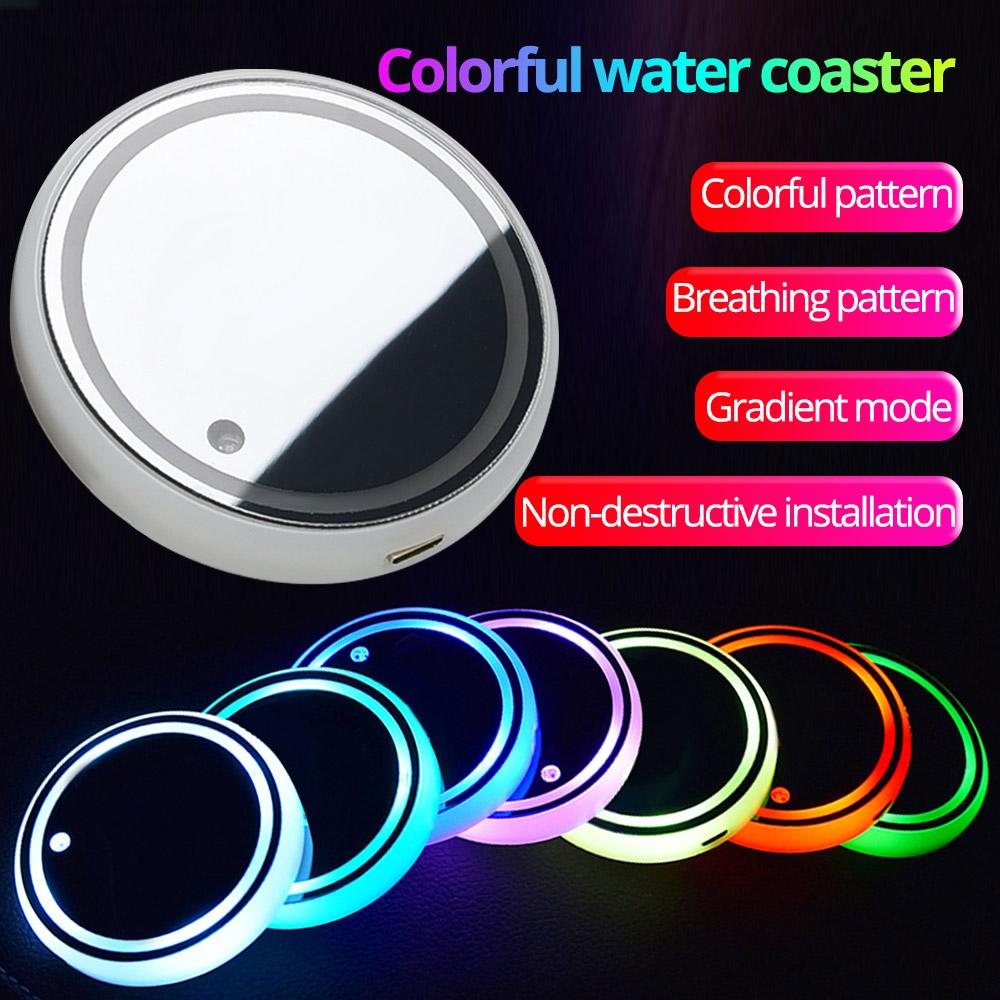 2 шт. Универсальный светодиодный автомобильный подстаканник, нижняя накладка, светодиодная подсветка, отделка, атмосферная лампа, противоскользящий коврик, красочная подставка под стакан