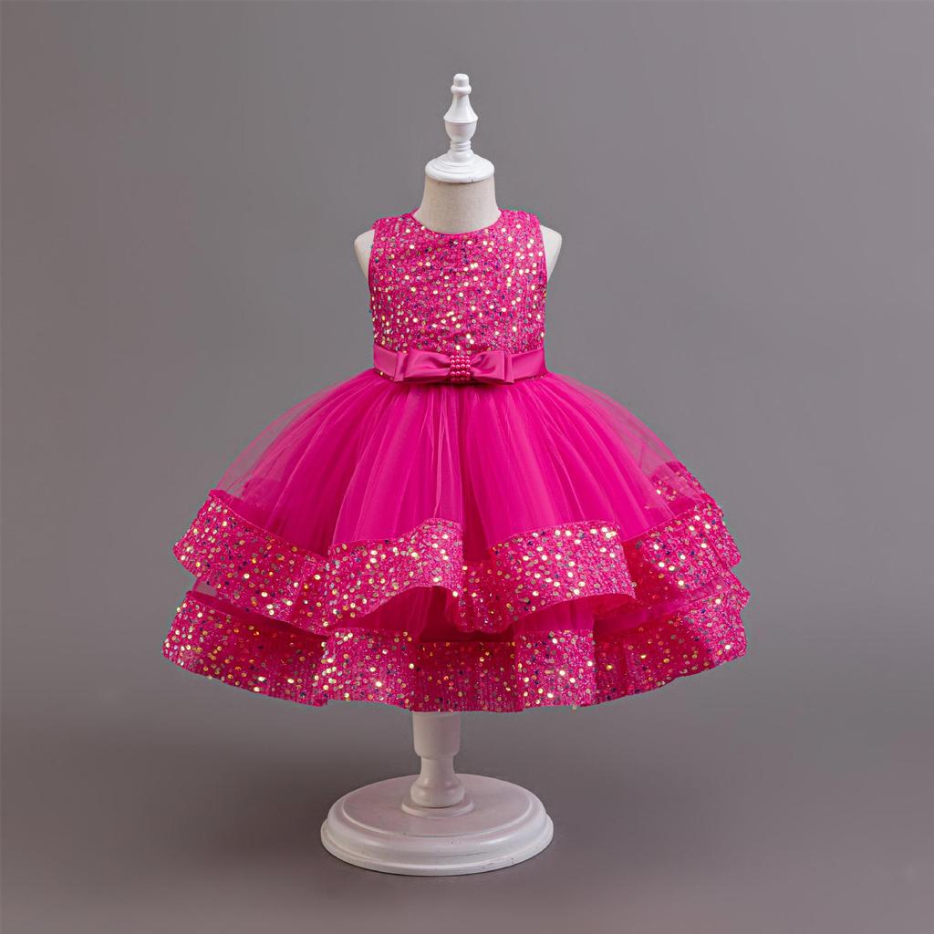 Красное платье принцессы с пайетками для девочек - Наряд для дня рождения, банкета и выступления