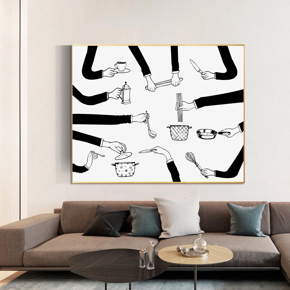 Ручная роспись на холсте, постер с принтом в стиле минимализм, настенное искусство, забавная черно-белая картина для кухни, столовой, домашний декор, Cuadros