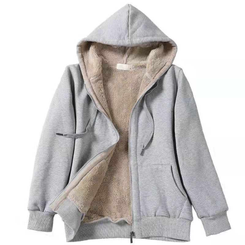 Women's Fall and Winter Solid Color Hooded Long Sleeve Sweatshirt Cozy Casual Plush Jacket
