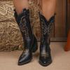 Женские вышитые ковбойские сапоги широкой полноты, высокие сапоги для верховой езды до колена, этнический стиль, оптовые ботильоны для женщин