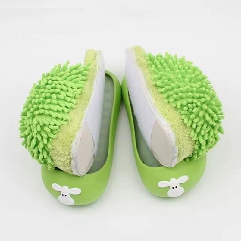 Novelty Washable Home Slippers Women's Winter Fluff Green House Slides Keep Warm Indoor Slippers Woman New Designer Furry Mules