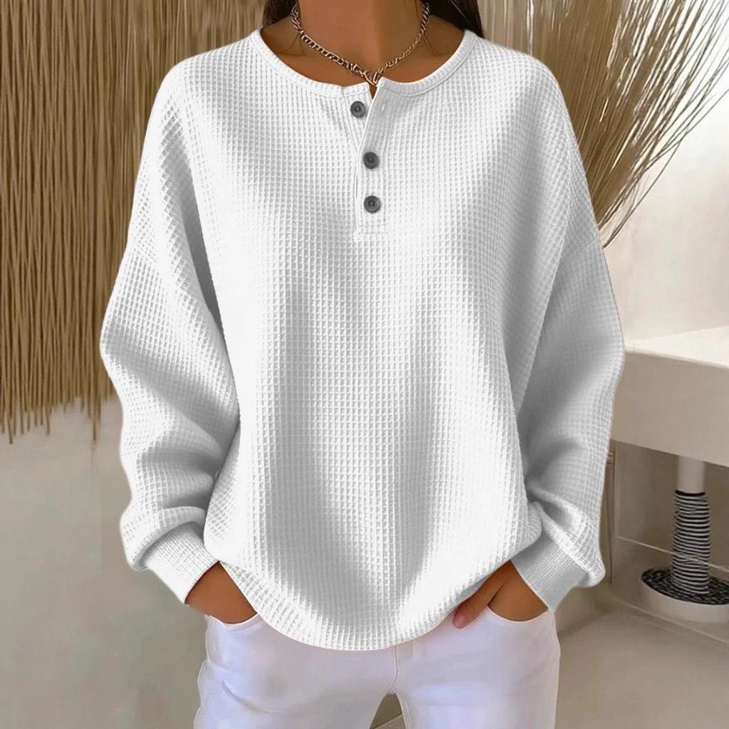 Женский пуловер с круглым вырезом, вафельной вязки, однотонный, Осень/Зима 2025