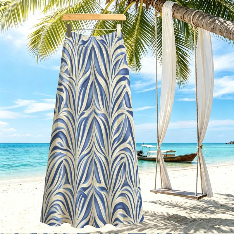 Women's French Style Blue White Striped Flowy Long Maxi Skirt Soft Comfortable Summer Skirt for Beach Vacation