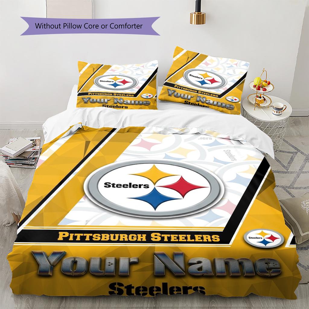 Name Custom Pittsburgh Steelers Pattern Bedding Set Quilt Cover Pillowcase Home Decor Gift (1 * duvet cover + 2 * pillowcase, without core)