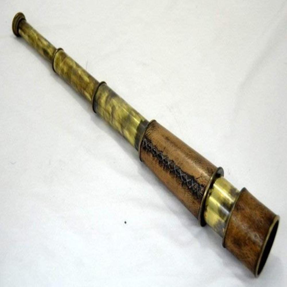 Телескоп из латуни с кожаным чехлом – длина 45,72 см, винтажный дизайн, отделка под античную латунь