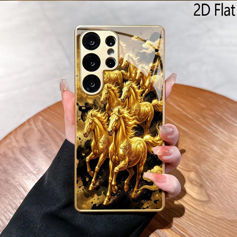 Скачущий Золотой Конь для Galaxy S24Ultra S23 S22 S25 S21 S20UltraA55A15A16 Чехол для телефона Рисунок Ударопрочный Защитная задняя крышка