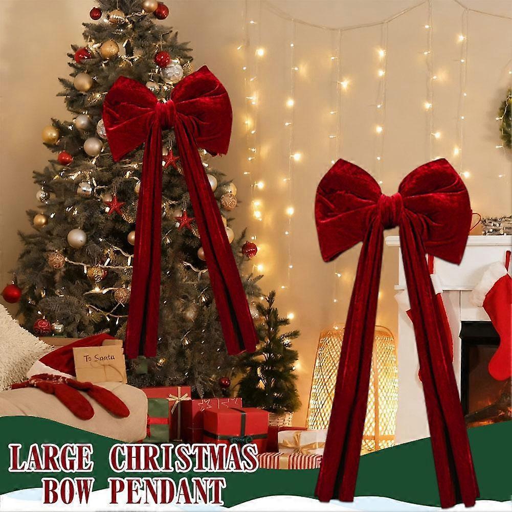 Large Red Flannel Festival Bow Pendant 80x40cm Tree Gift Decor Festive