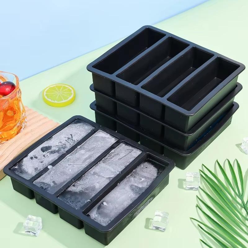 New 4 Grids Ice Cubes Long Strip Square Whiskey Ice Tray Mold Non-toxic Durable Large Ice Mold Barware Home Kitchen Tools