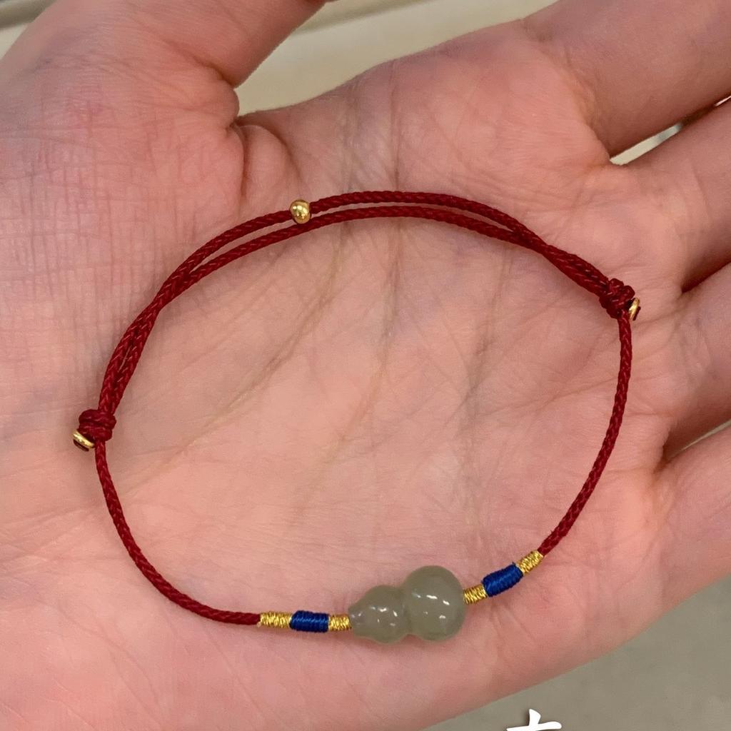 Fulu Anwei Wan Hetian Jade Gourd Bracelet for Women, Natural Authentic Red Cord Bracelet, Light Luxury, Niche and Exquisite