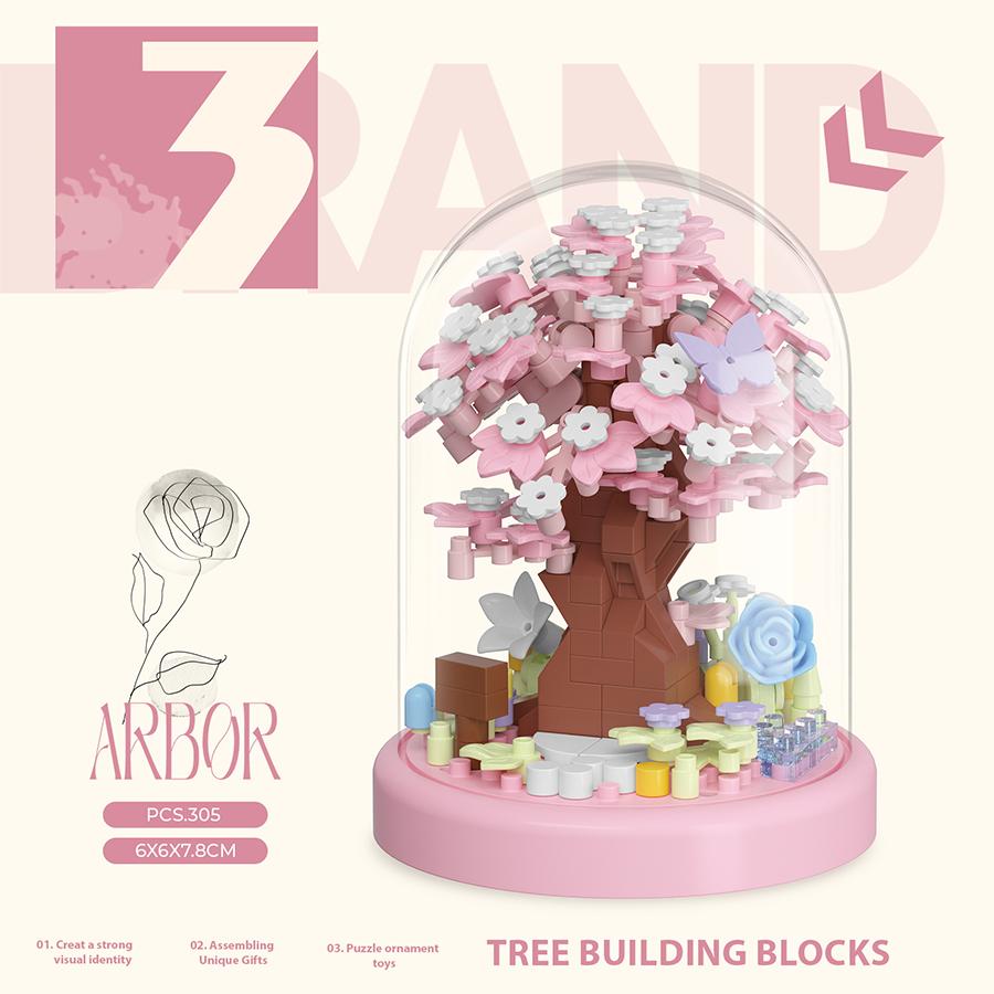 non-toxic Mini Cherry Blossom Tree House Building Block Toys Educational Kids Toys Sakura Bonsai Decorations Mother's Day gift