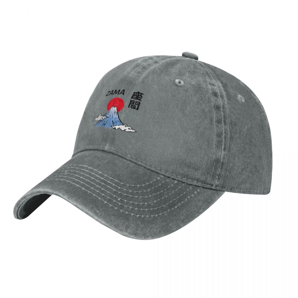 ZAMA in Kanji with Mt Fuji and Rising Sun Baseball Cap Unique hats hiking hat sailor cap for Unisex Horse Hat Unisex Caps Womens