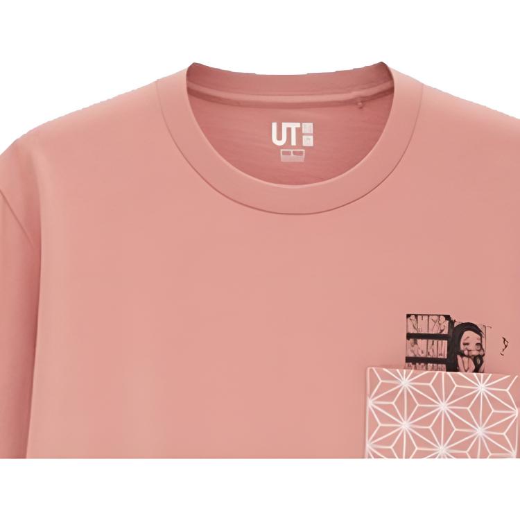 Uniqlo Футболка с принтом из серии «Клинок, рассекающий демонов», с круглым вырезом, карманом, коротким рукавом, унисекс, розовая 431957-11