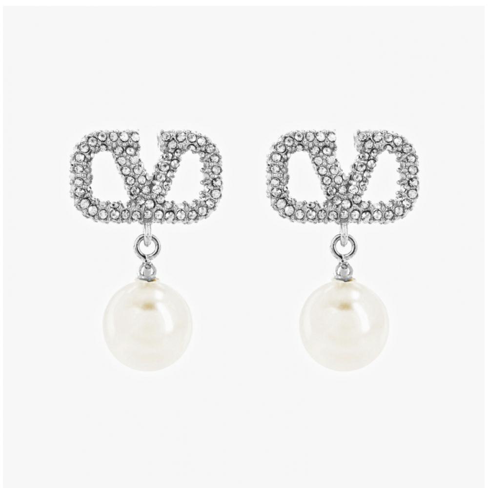 Valentino 5w2J0e36 QVs K0w  J0e36 QVs K0w  GaraVani V Logo Pearl Drop Earrings