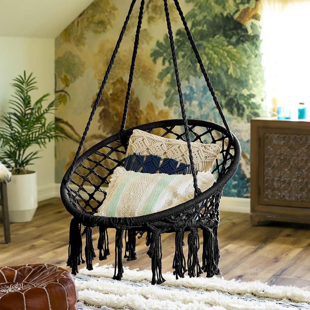 Nordic Style Cotton Rope Hammock Chair - Tassel Swing for Outdoor Camping