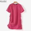 ZANZEA Женское свободное повседневное однотонное летнее платье с коротким рукавом и круглым вырезом