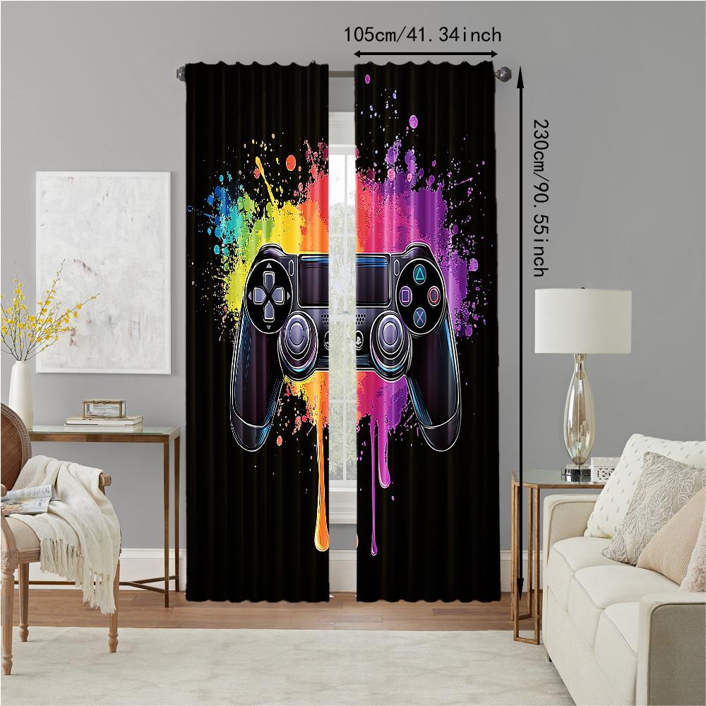2Pcs Gamepad Print Window Curtains Colorful Game Controller Window Drapes For Living Room Bedroom Home Decor_ai14