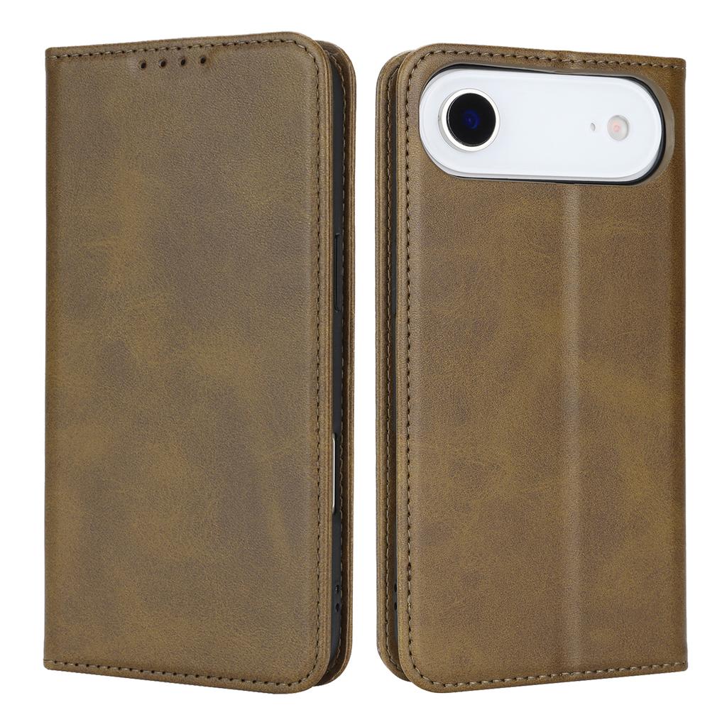 For iPhone 17 Air Case PU Leather Calf Textured Magnetic Closing Smart Phone Cover