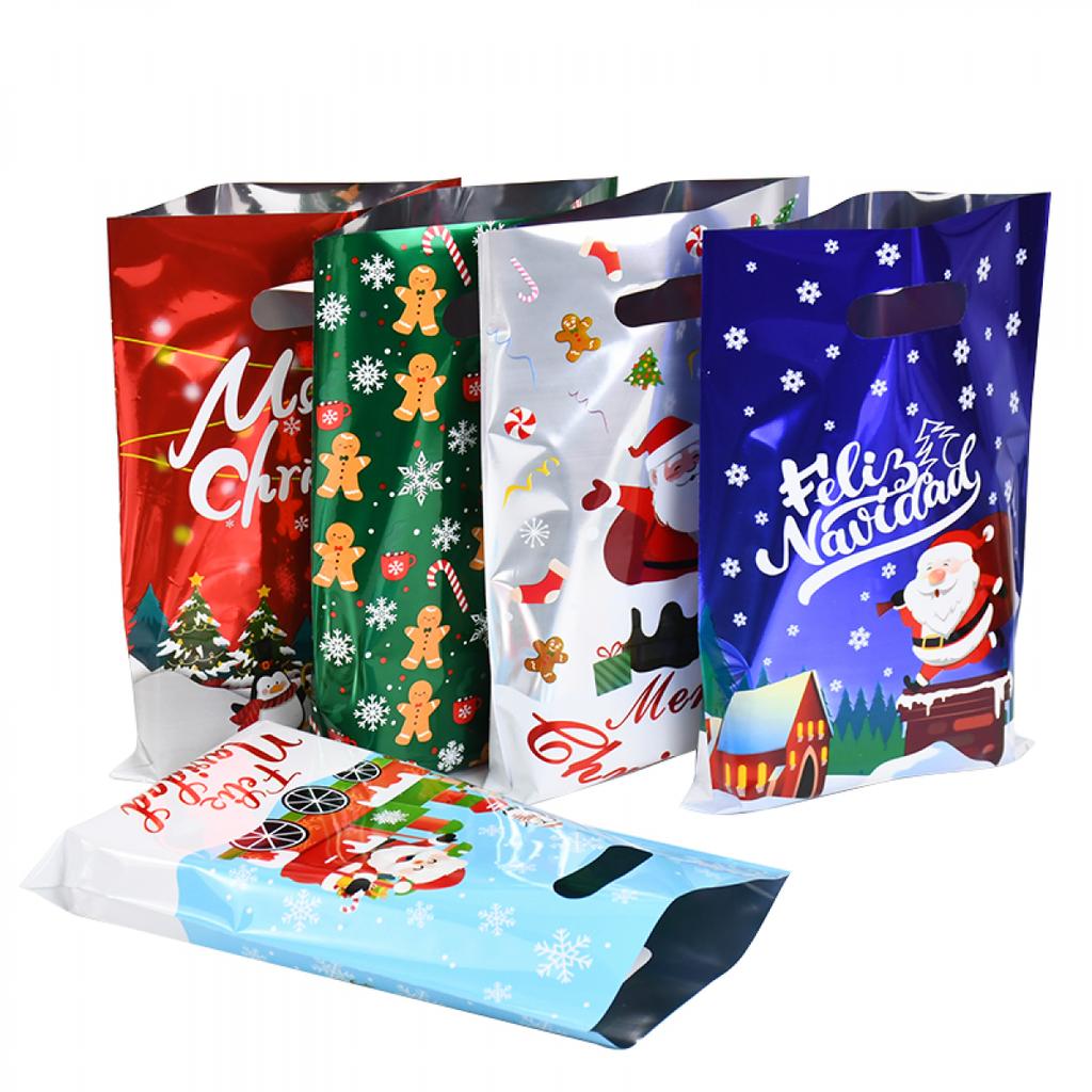 10/30pcs Christmas Gift Bags Cartoon Plastic Candy Cookie Packaging Bag Navidad Decoration for Home Kids New Year Gift