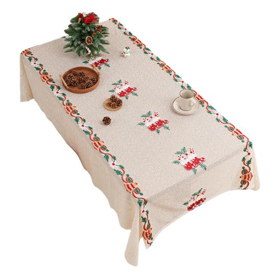 Кружевная скатерть с вышивкой Санта-Клауса и рождественского колокольчика, праздничная