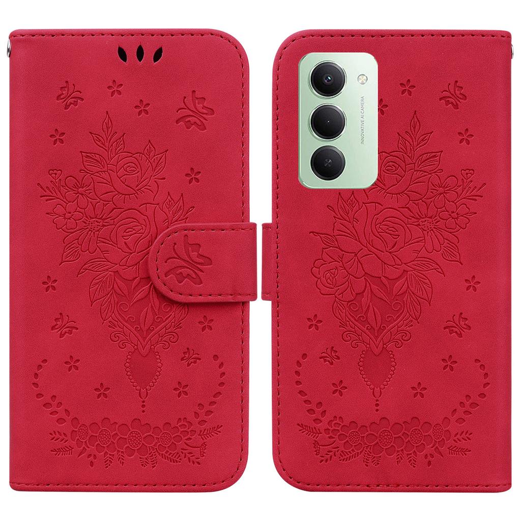 For Xiaomi Redmi 15 4G (EU) (171mm) Case Butterfly Flower Imprint PU Leather Wallet Phone Cover with Strap