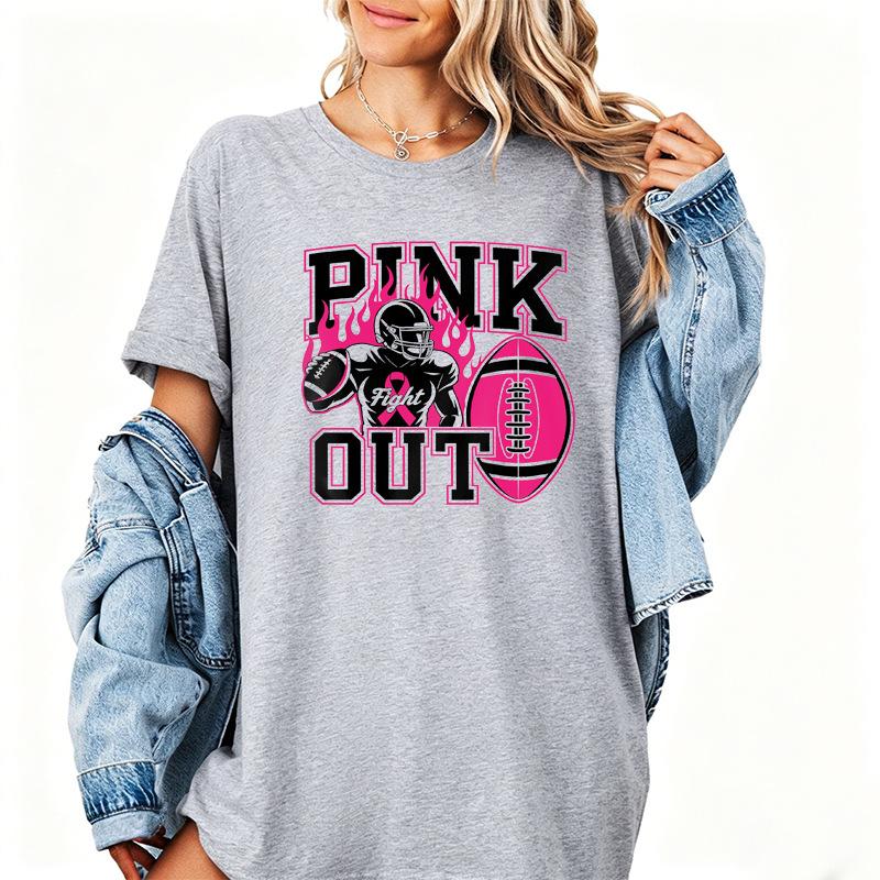 Cancer Awareness T-Shirts Tackle Cancer Game Day Shirt Football Mom Women's Tee Shirts Clothing Pink October Breast Cancer Gifts