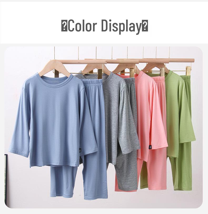 Детский модальный пижамный комплект - Летний легкий, с круглым вырезом, с длинными рукавами и брюками для мальчиков и девочек.